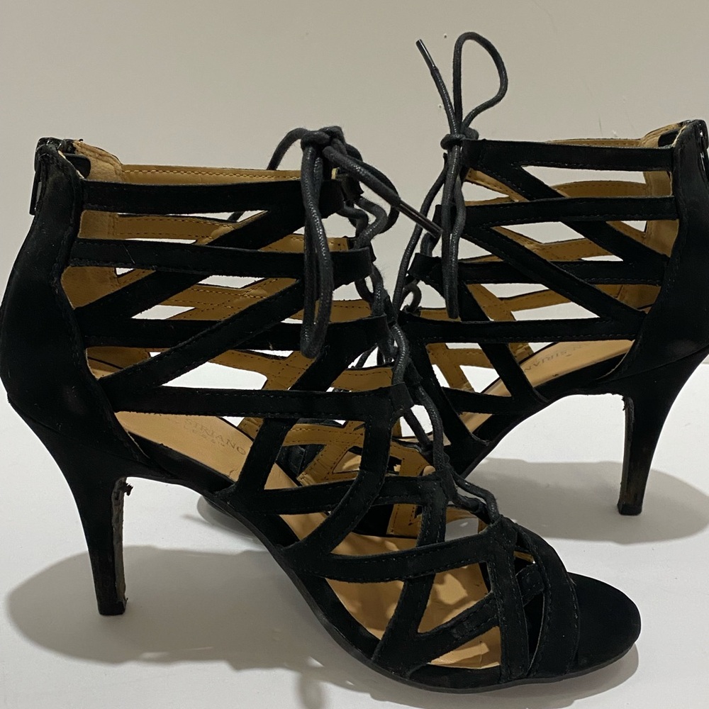 Christian Siriano Payless Madness Folie Sz 9 Black Caged Heels 4" Suede Back Zip